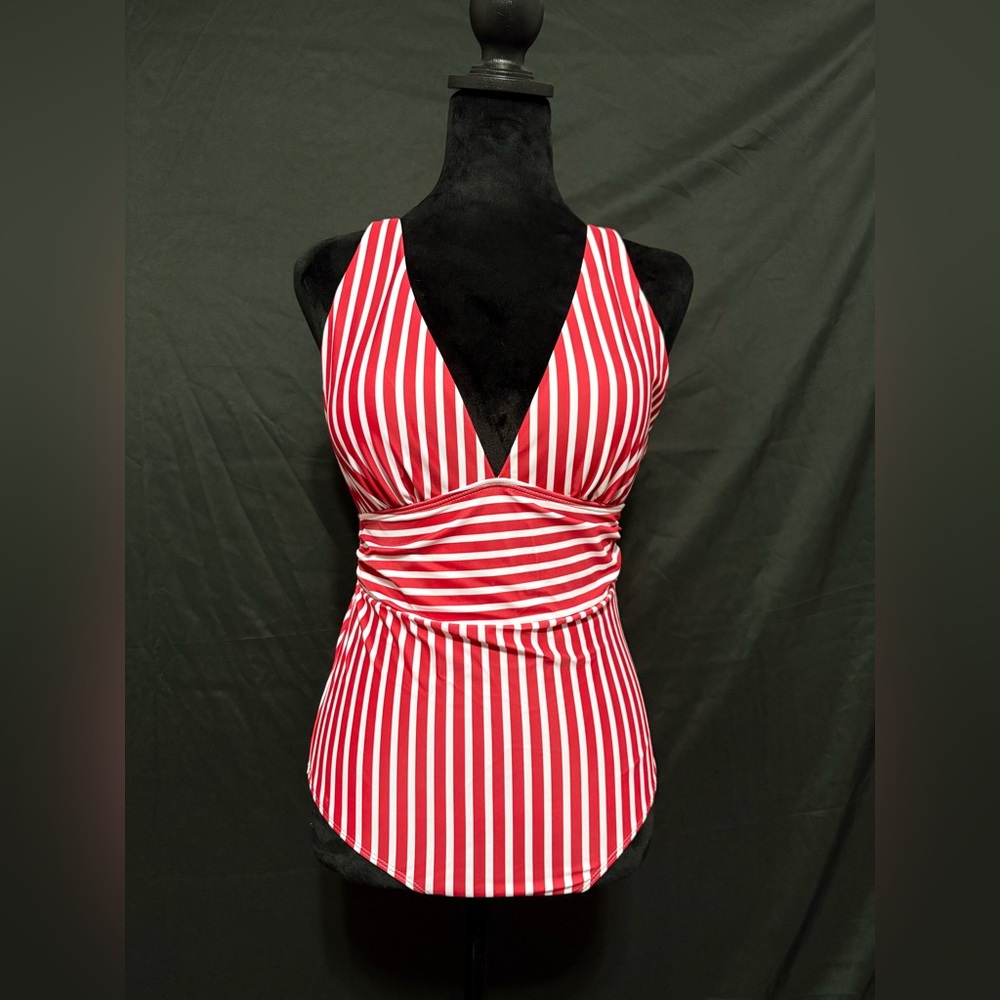 NEW red striped low cut bathing suit